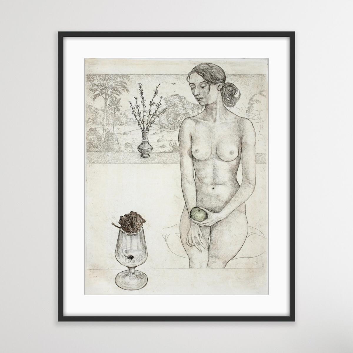 Two apples - XX Century Figurative Etching Print, Nude, Landscape - Beige Abstract Print by Leszek Rózga