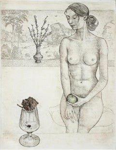 Two apples - XX Century Figurative Etching Print, Nude, Landscape