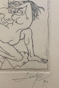 Untitled. Figurative etching print, Nude, Black &white, Polish artist