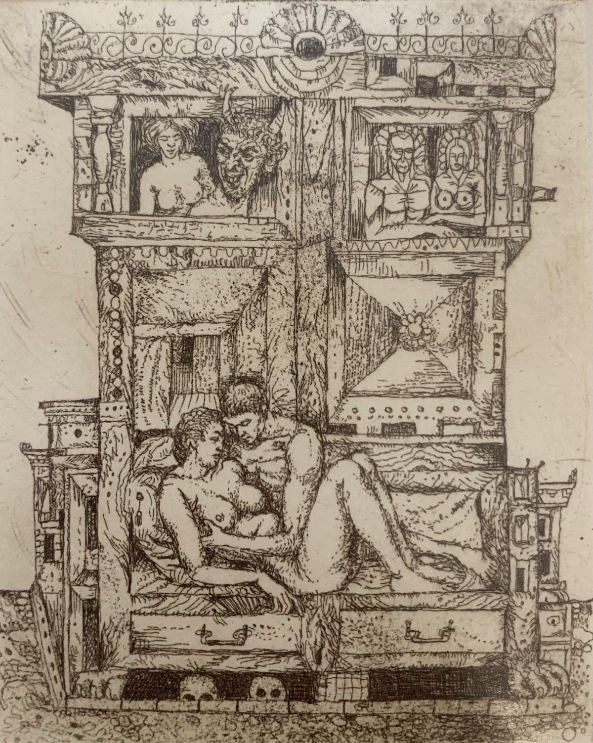 Guardaroba. Stampa all'acquaforte figurativa,  Nudo, Bianco e nero, Artista polacca