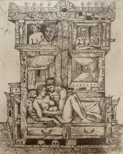 Guardaroba. Stampa all'acquaforte figurativa,  Nudo, Bianco e nero, Artista polacca