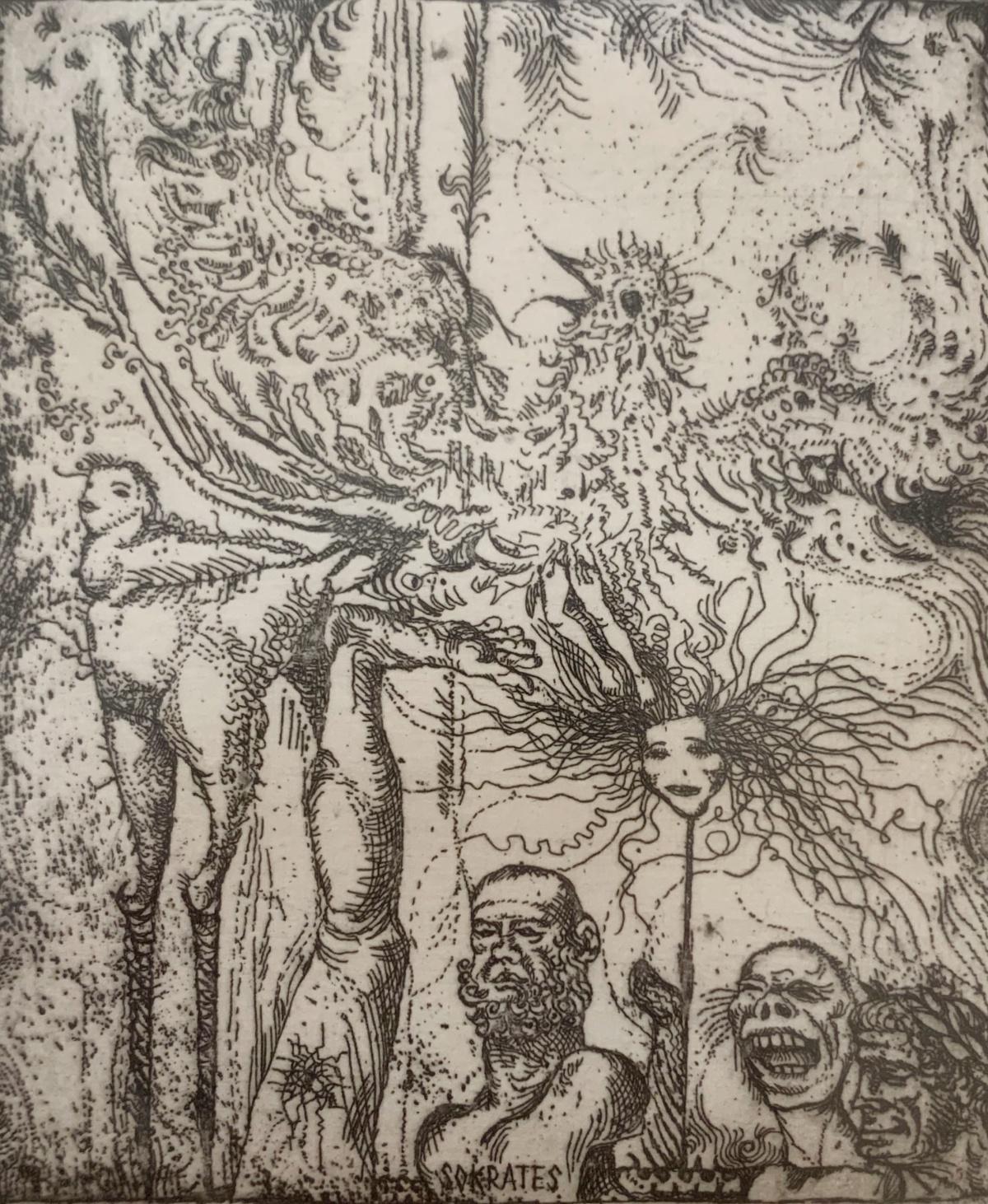 Wise-men. Figurative etching print, Black &white, Polish artist