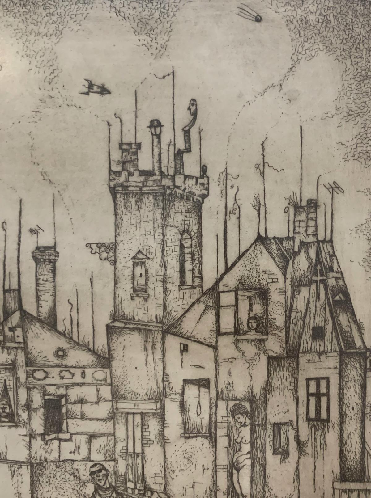 Anhelos. Grabado figurativo, Monocromático, Minimalista, Arte polaco - Figurative Print Marrón de Leszek Rózga