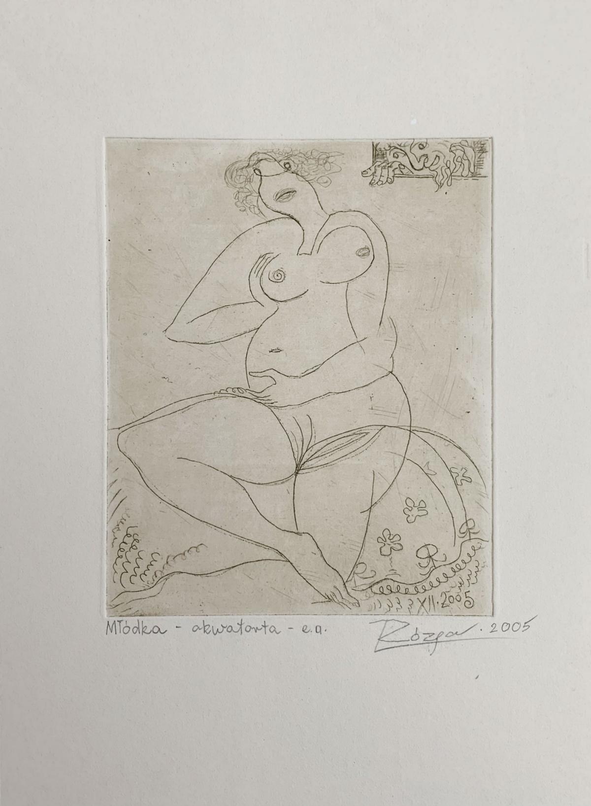 Jovencita - Siglo XXI, Grabado figurativo, Desnudo - Print de Leszek Rózga
