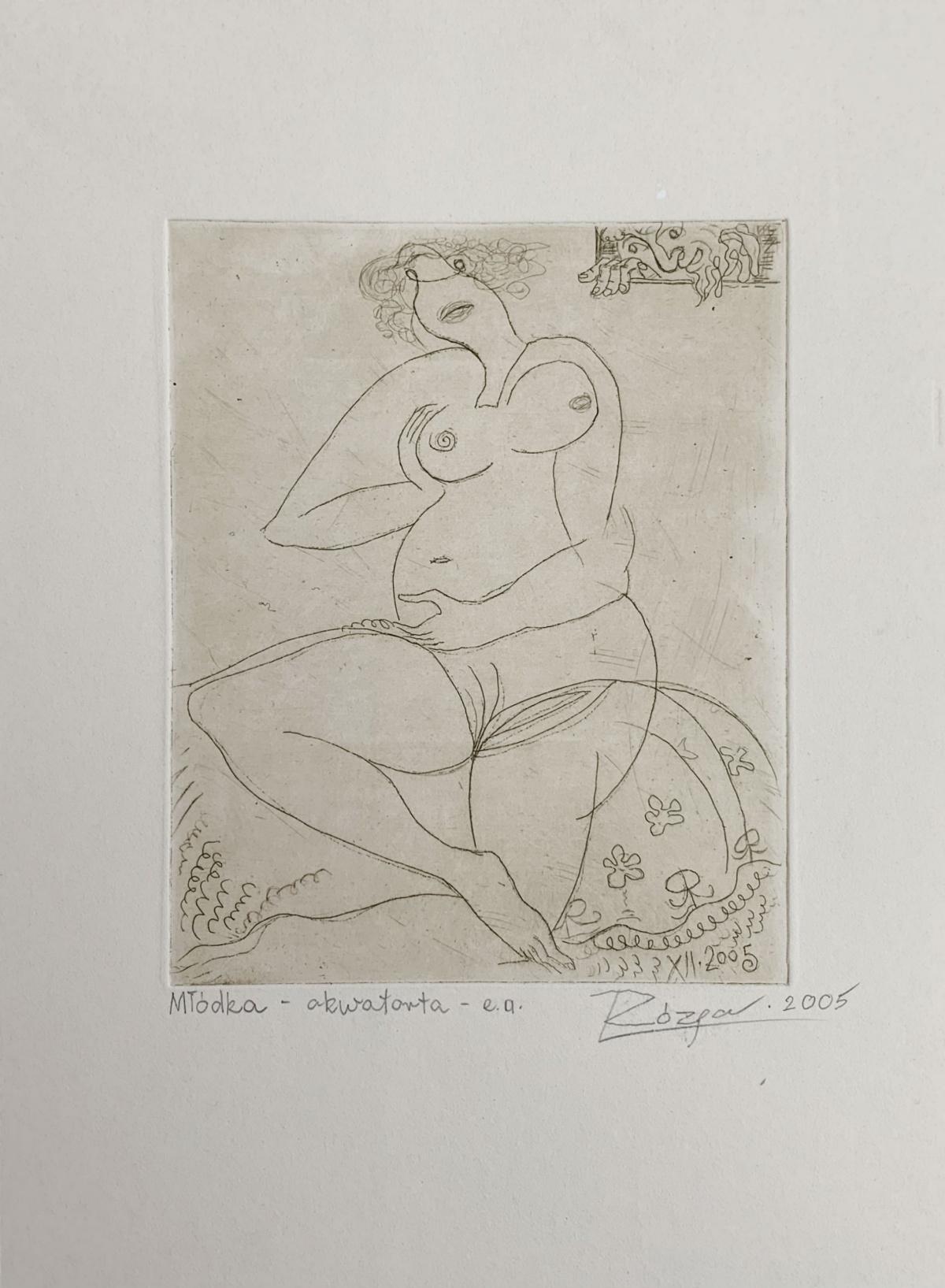 Young Lady - XXI Jahrhundert, Figurativer Radierungsdruck, Nackt – Print von Leszek Rózga