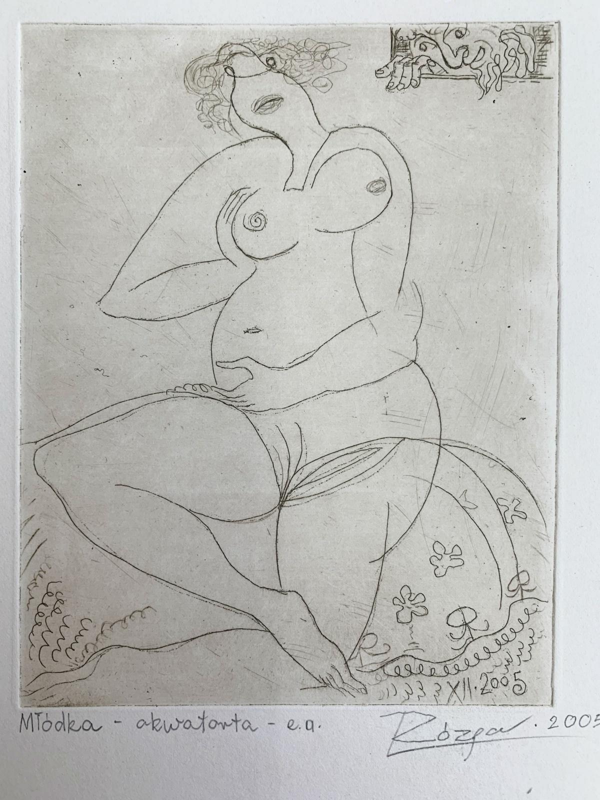 Young Lady - XXI Jahrhundert, Figurativer Radierungsdruck, Nackt (Abstrakt), Print, von Leszek Rózga
