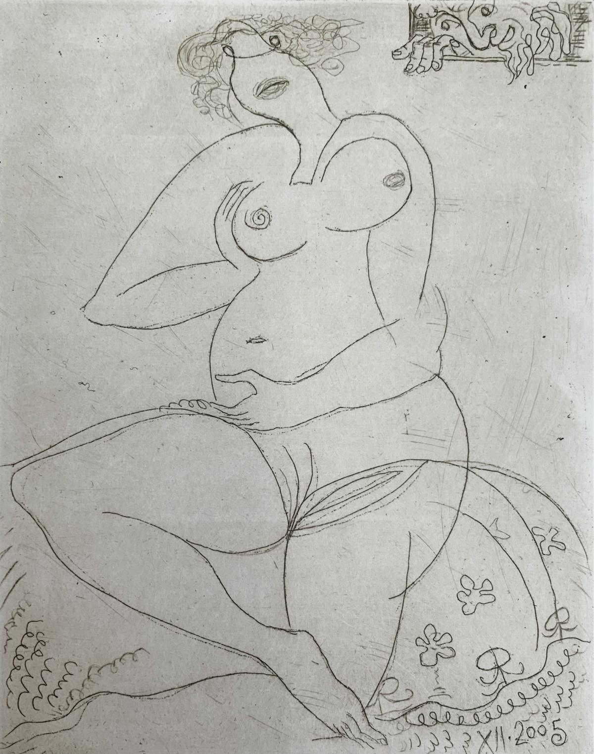 Jeune femme - XXIe siècle, gravure à l'eau-forte figurative, nu