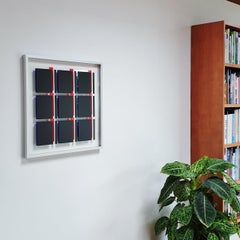 Lámina moderna contemporánea negro rojo azul sobre vidrio pintura relieve MG 1805