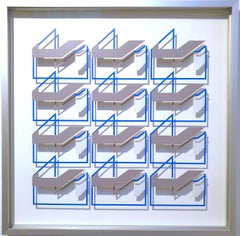 MG2302 - contemporain moderne abstrait géométrique film sur verre peinture relief