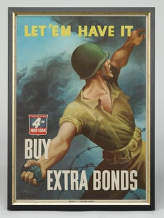 "Let 'Em Have It. Buy Extra Bonds" Vintage WWII 4th War Loan Poster, 1943