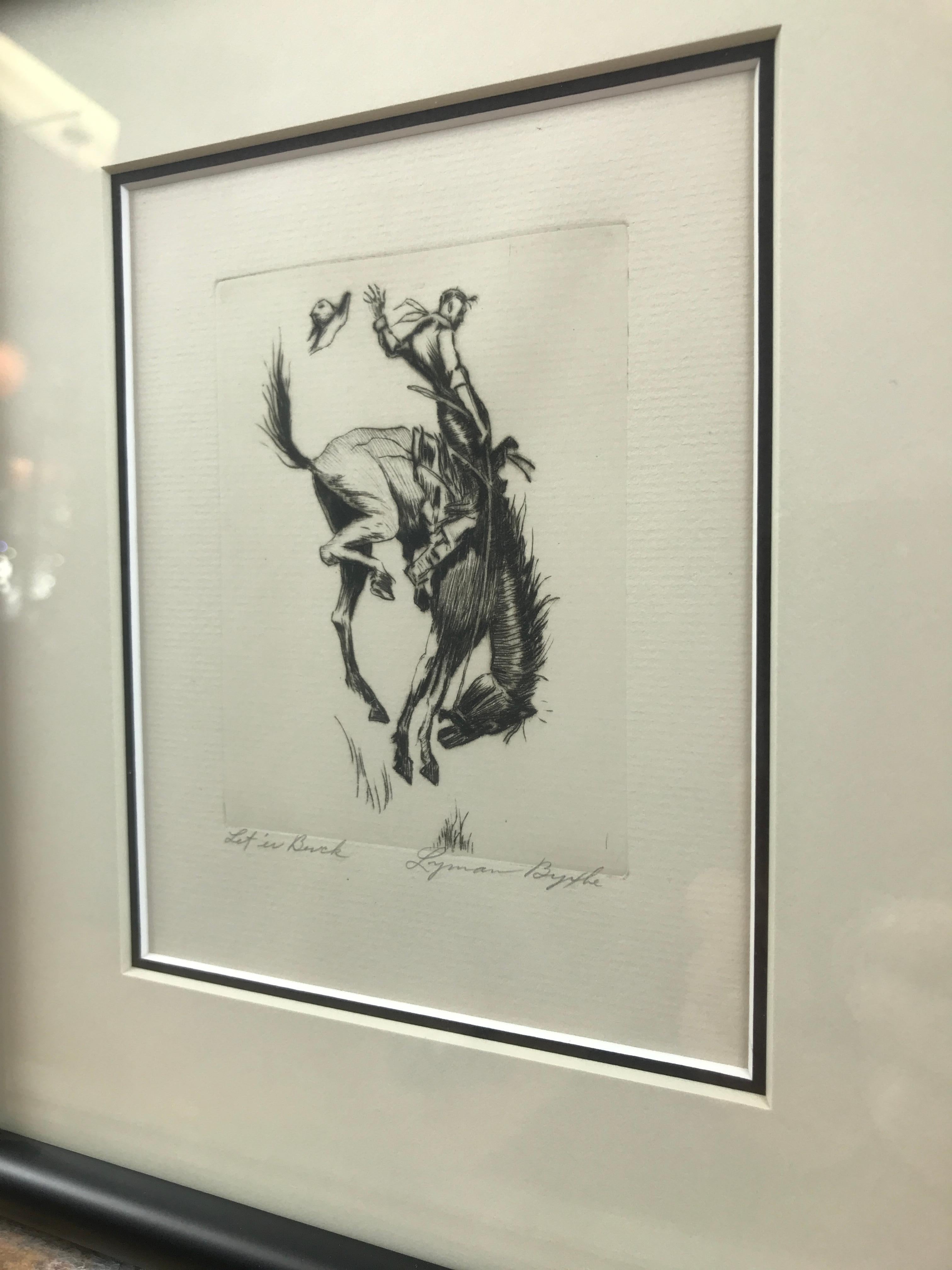 Mid-20th Century “Let ‘er Buck” by American Artist Lyman Byxbe