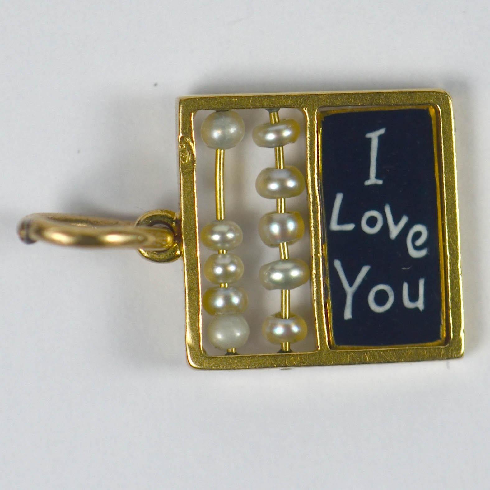 Let Me Count The Ways I Love You Gold Enamel Pearl Charm In Good Condition In London, GB