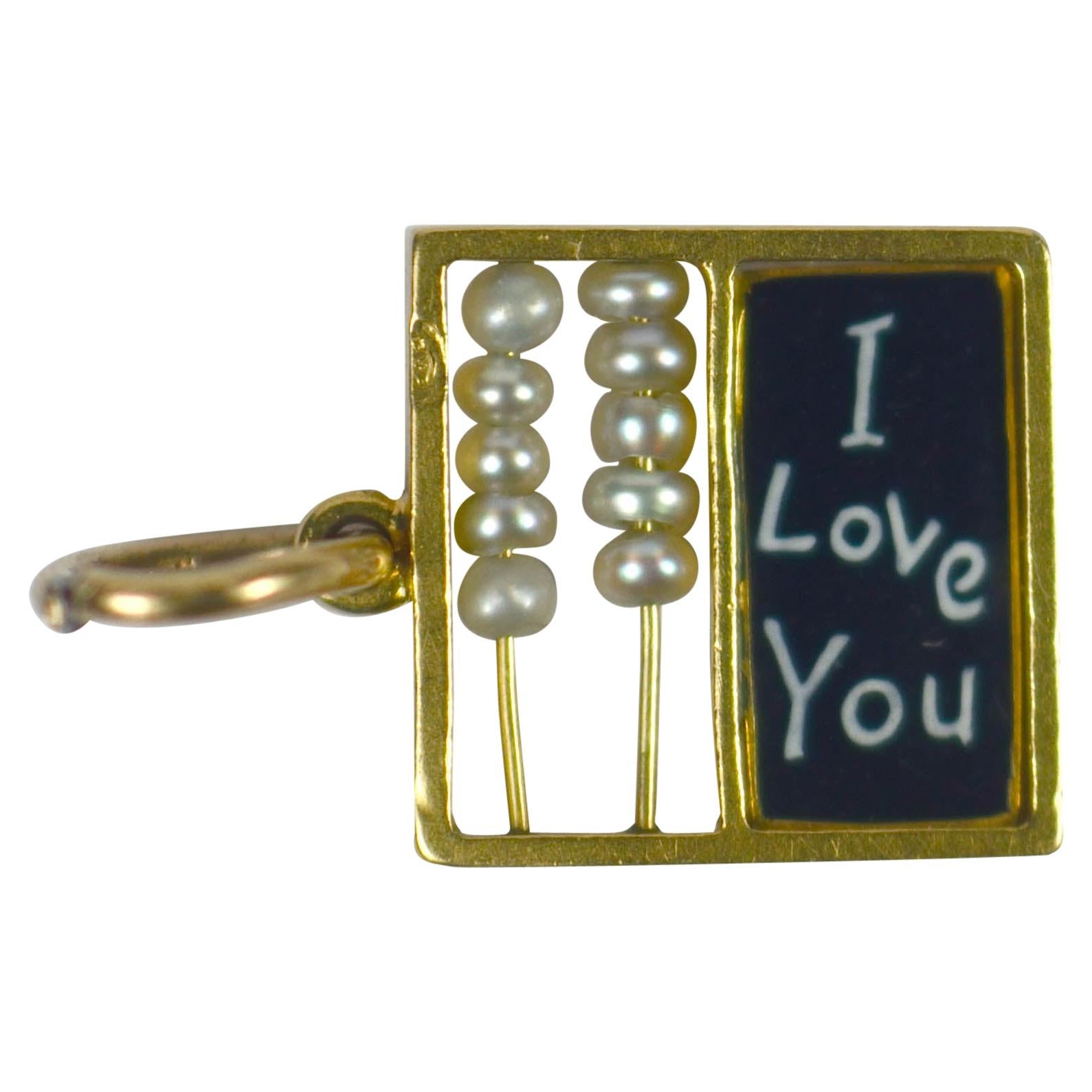 Let Me Count The Ways I Love You Gold Enamel Pearl Charm
