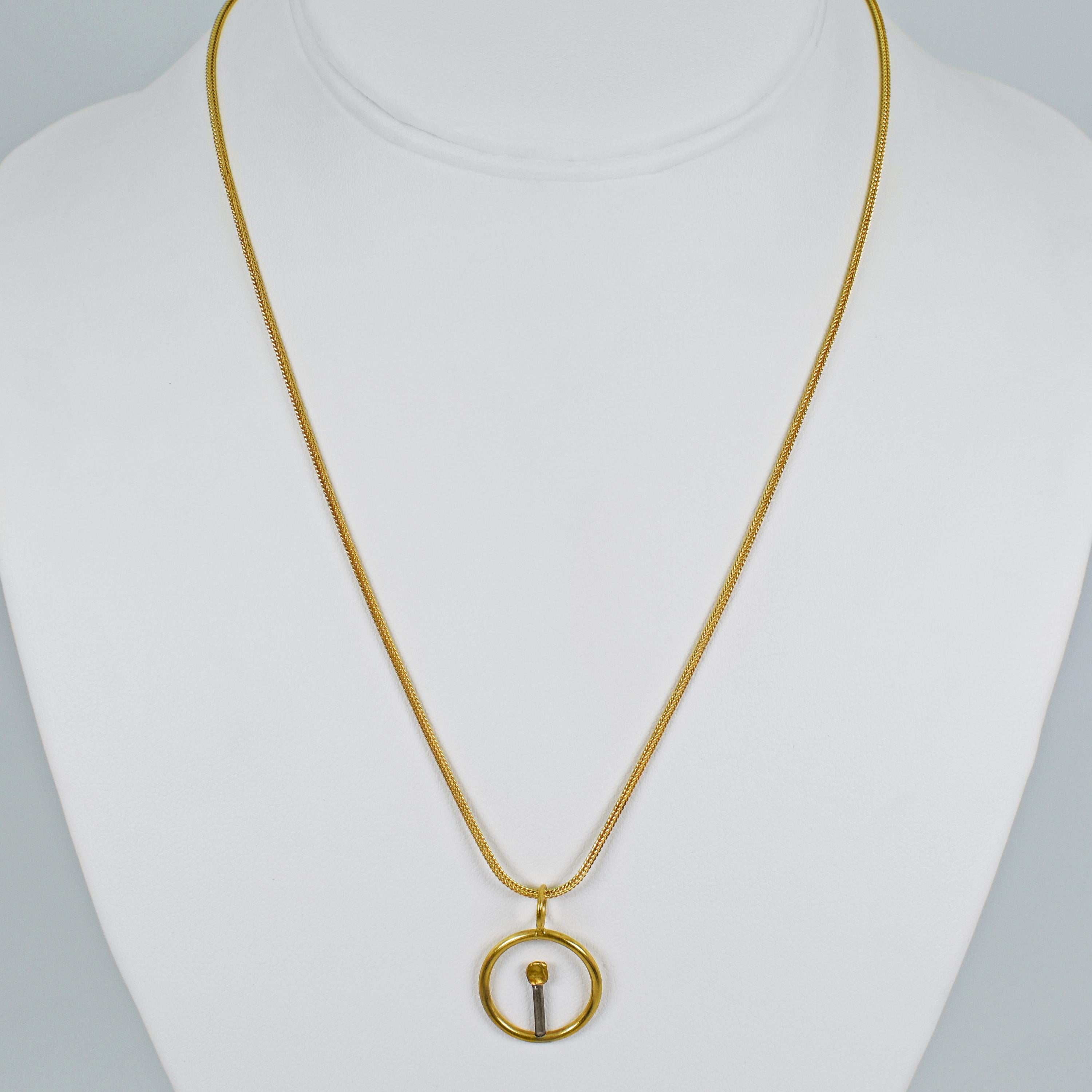 Contemporary Let Your Light Shine, Stories in a Circle 22k Gold Two-Tone Pendant Necklace For Sale