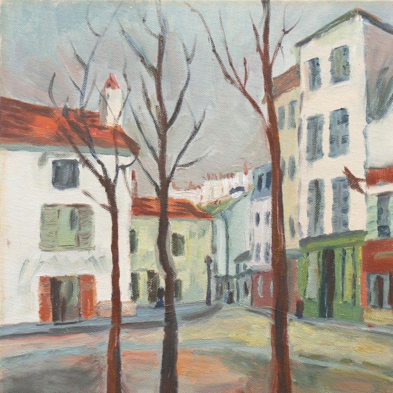 'La Place du Tertre', Mid-century Oil of Montmartre, Paris, France - Post-Impressionist Painting by Leta S