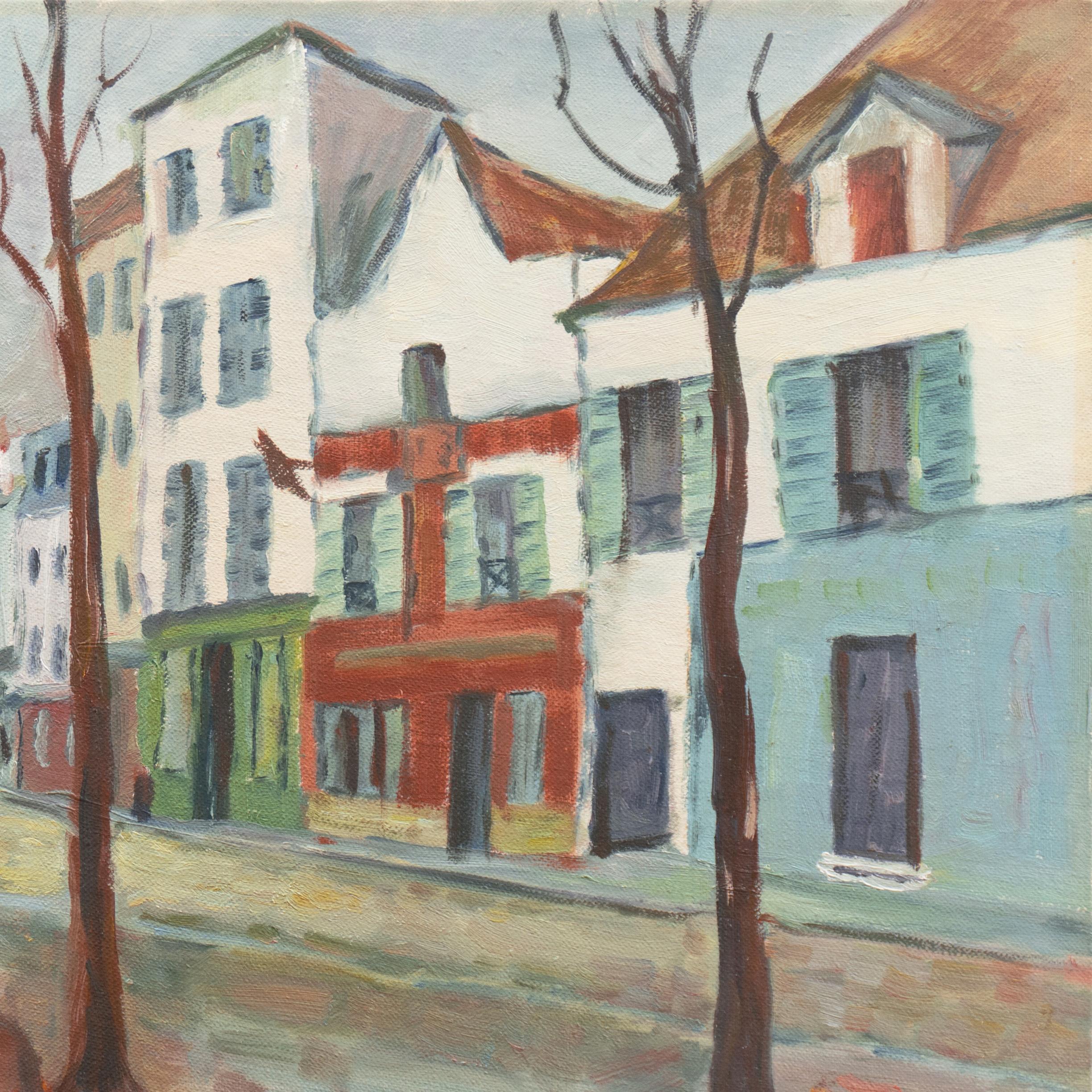 Ein Blick auf den Place du Tertre in Montmartre, Paris. Signiert unten links 
