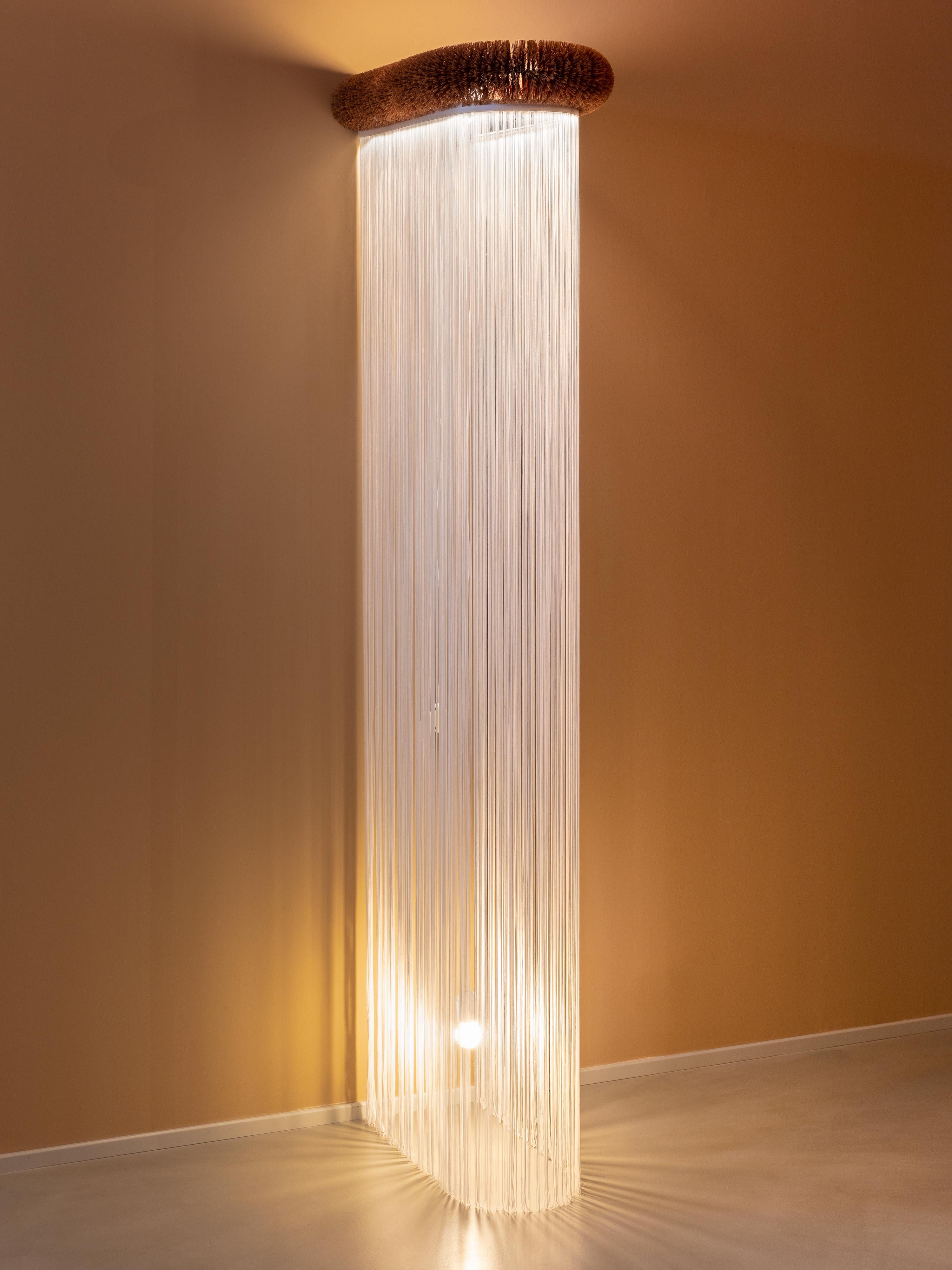 Materials: fabric fringes, pvc bristles, metal structure, led strip, 2 light bulbs. 

Colours: brown; also available in red or blue. 

Paola Pivi creates exclusively for Paradisoterrestre Let’em shine art, presented for the first time in the