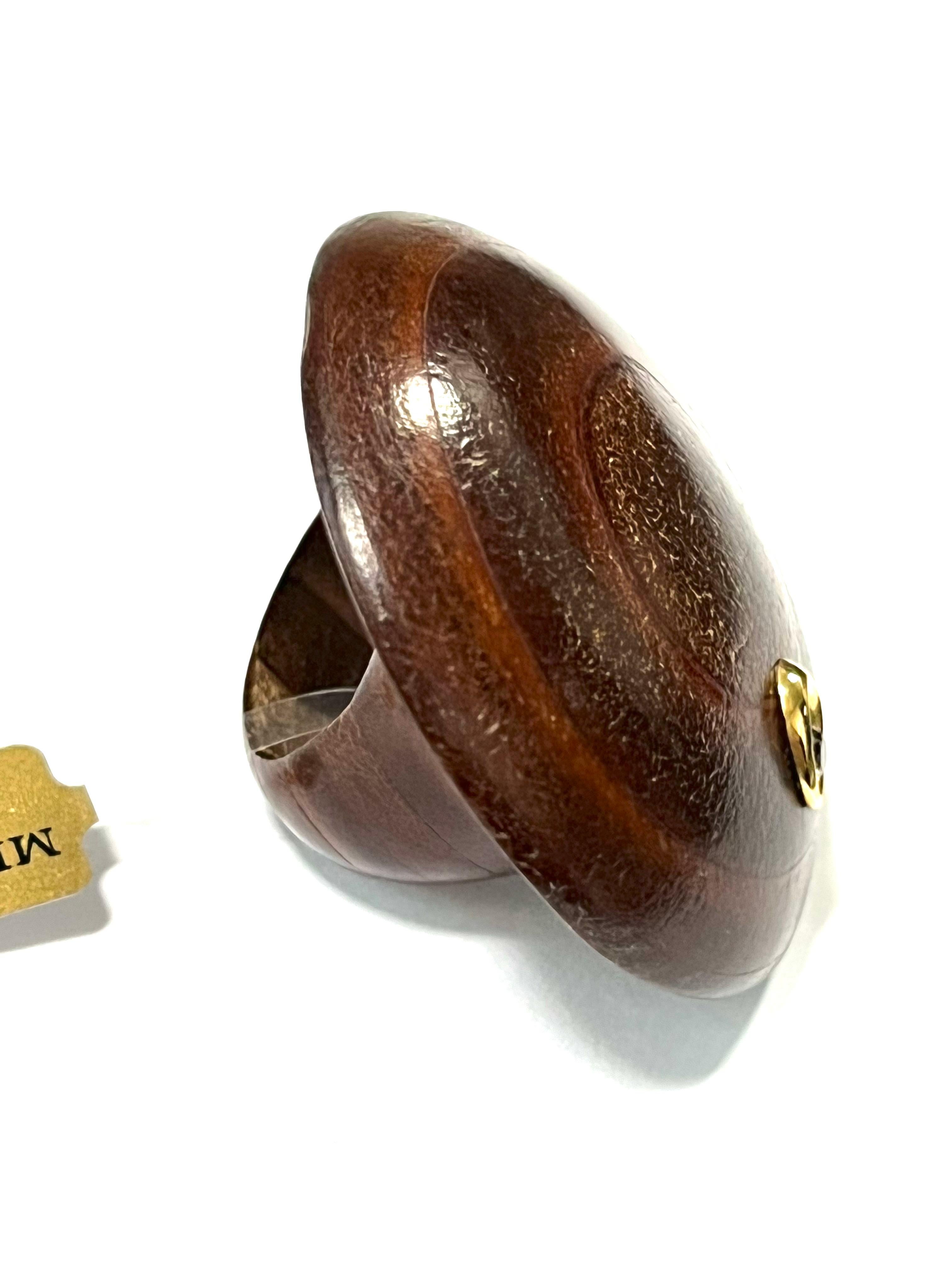Classic Leather Ring mit Goldakzent und braunem Diamanten (Brillantschliff) im Angebot