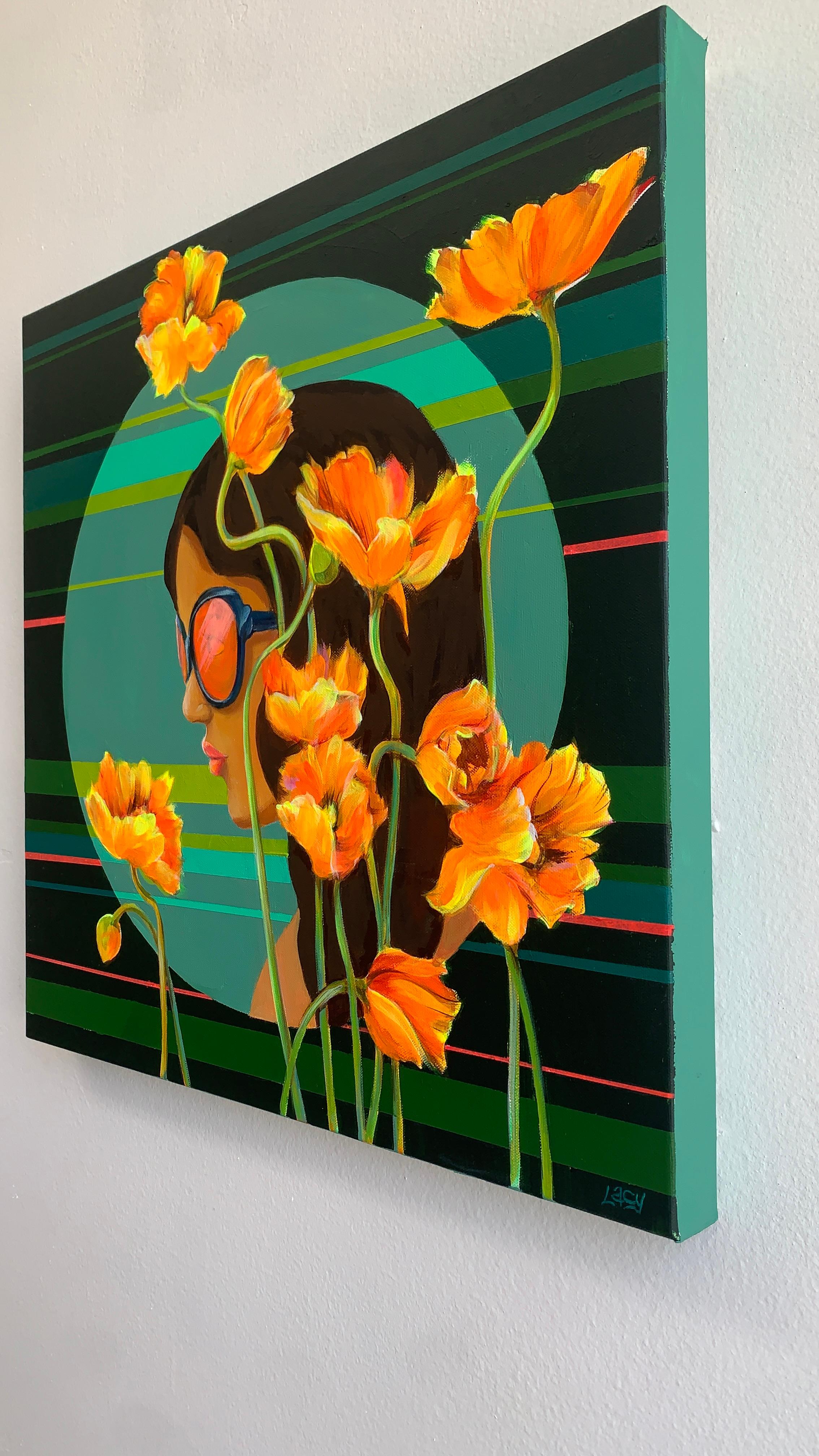 Hinter jeder Blüte, Originalgemälde – Painting von Leticia Lacy