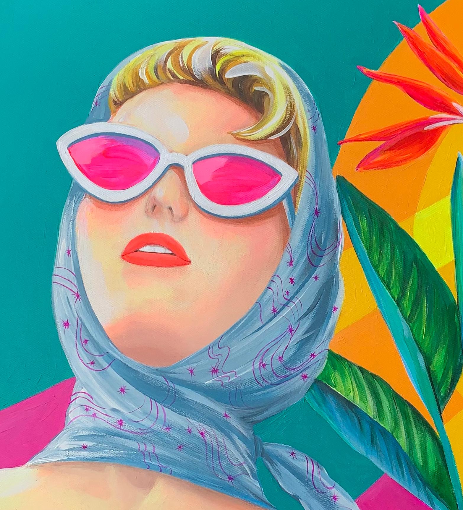 LA in Dayglo Teil 1 und Teil 2, Originalgemälde (Orange), Portrait Painting, von Leticia Lacy
