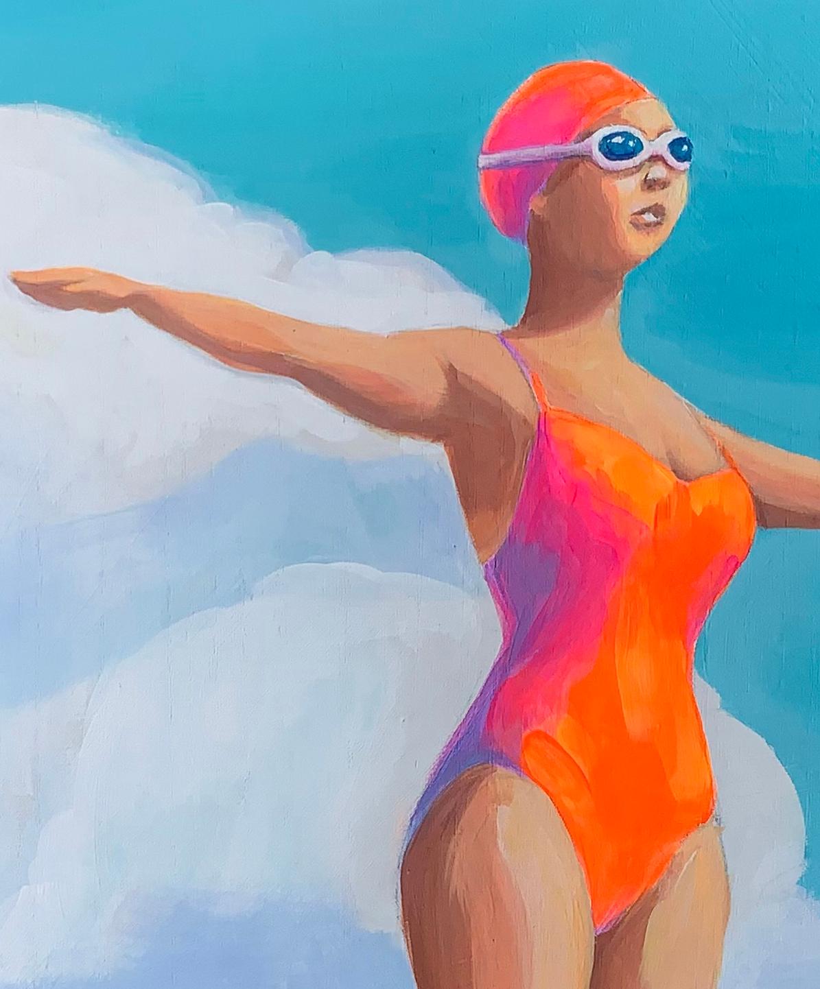 Ready di Leticia Lacy - Pittura contemporanea di un nuotatore estivo in vendita 3