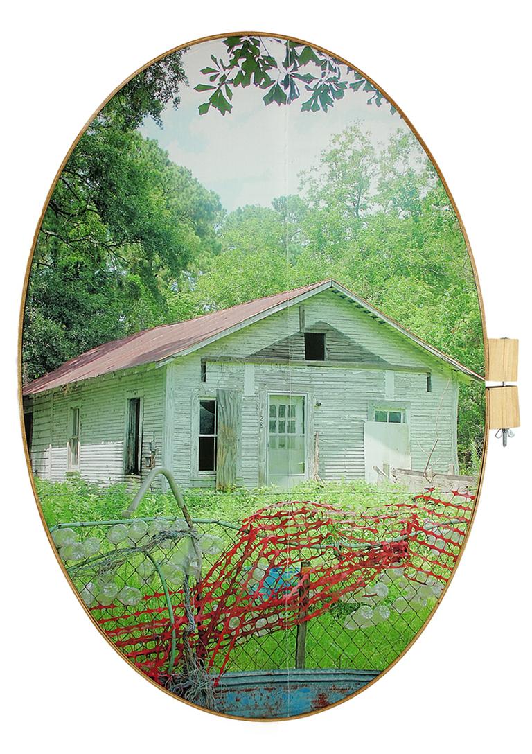 What the Land Remembers - American South landscape, house in embroidery hoop - Mixed Media Art by Letitia Huckaby