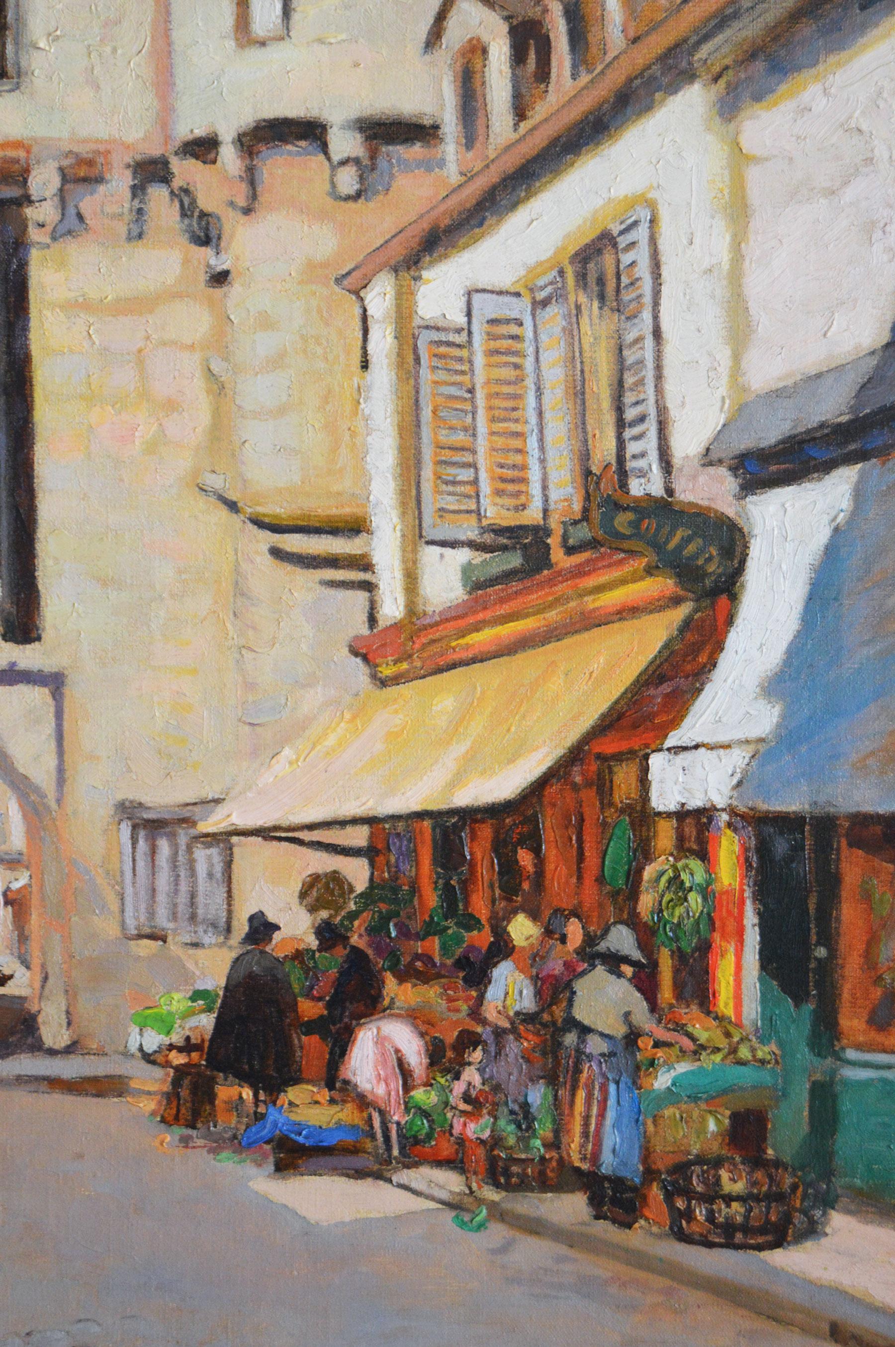 Paesaggio urbano dipinto ad olio di Semur, Francia - Painting Impressionismo di Letitia Marion Hamilton