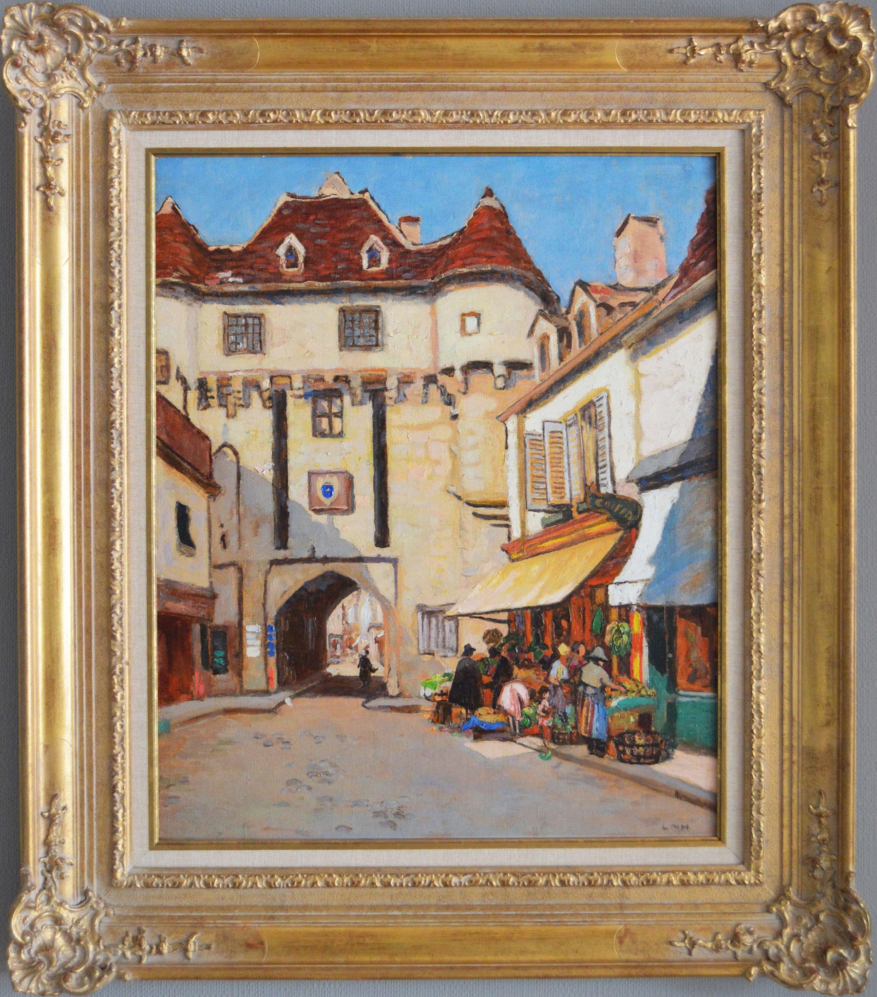 Landscape Painting di Letitia Marion Hamilton - Paesaggio urbano dipinto ad olio di Semur, Francia