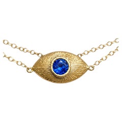 Leto Lama 1 Ct Blue Sapphire Eye Bracelet or Necklace in 18 ct Gold 2 in 1