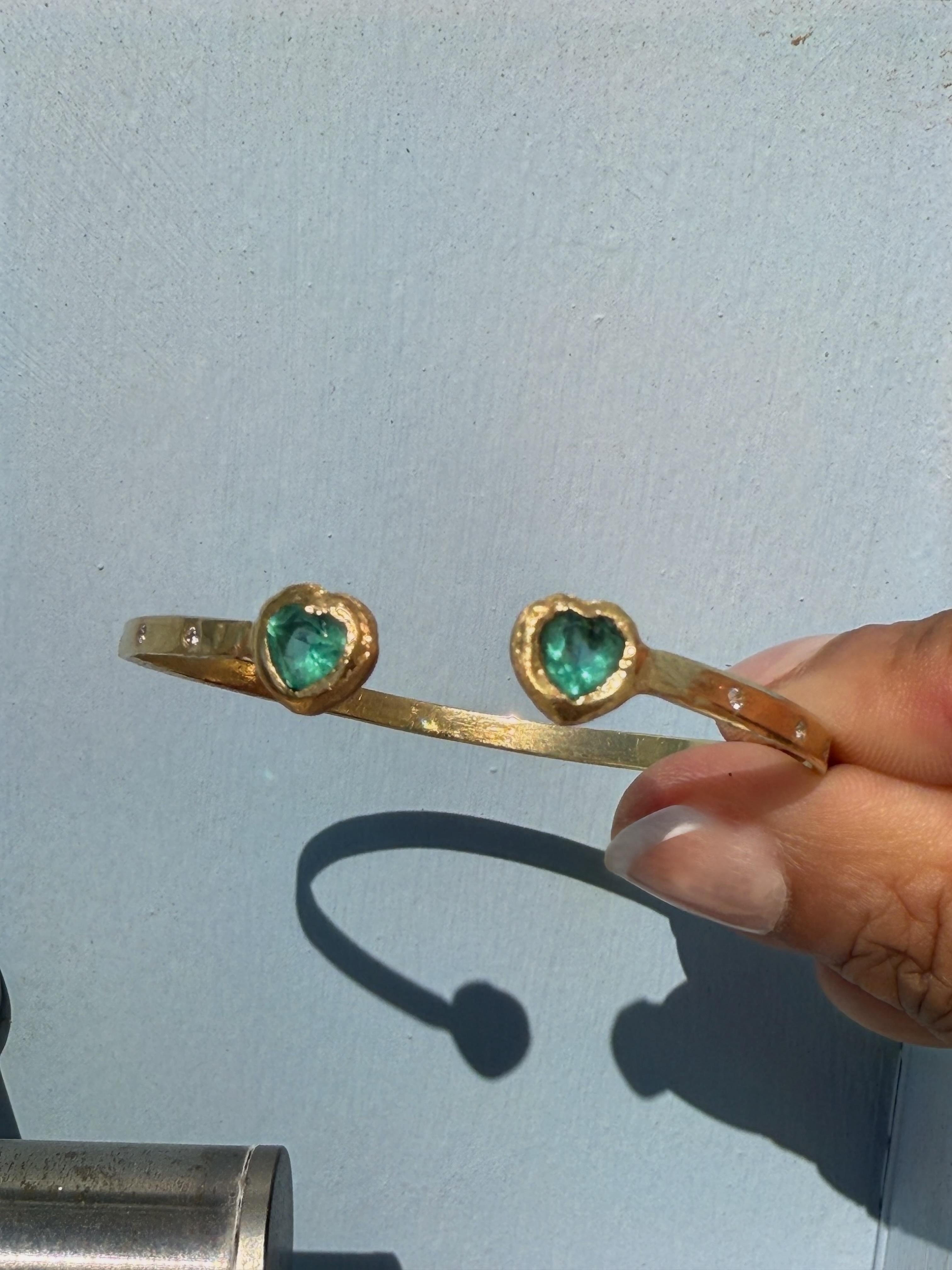 Leto Lama 1.35 Cts Esmeralda Corazones Toi & Moi Pulsera Amor Brazalete Moderno en venta