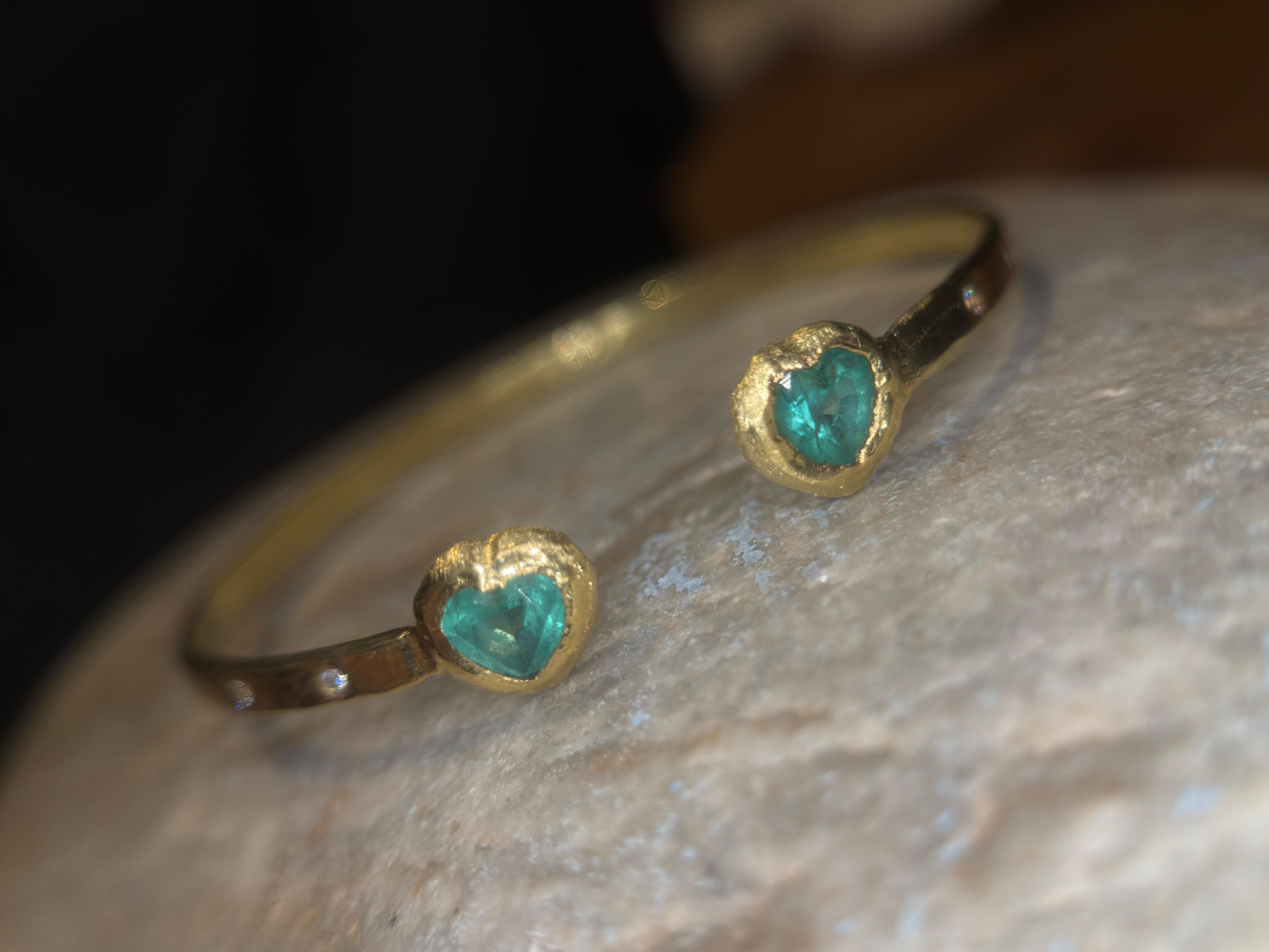 Leto Lama 1.35 Cts Esmeralda Corazones Toi & Moi Pulsera Amor Brazalete Corte de corazón en venta