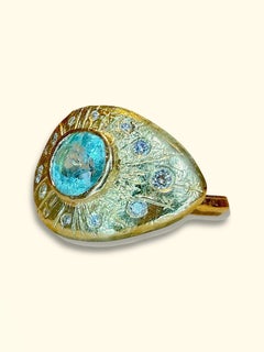 Anello con occhio di tormalina Paraíba in oro 18 ct Leto Lama e diamanti