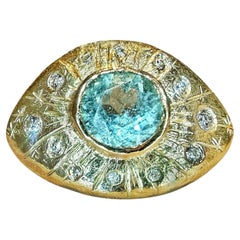 Anello con occhio di tormalina Paraíba in oro 18 ct Leto Lama e diamanti