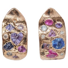 Leto Lama 18ct Yellow Gold Abstract Semi Hoop Earrings with Sapphires