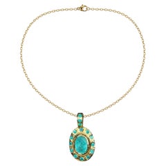 Leto Lama 2 Carat Paraiba Tourmaline Oval Necklace 18 Ct Yellow Gold