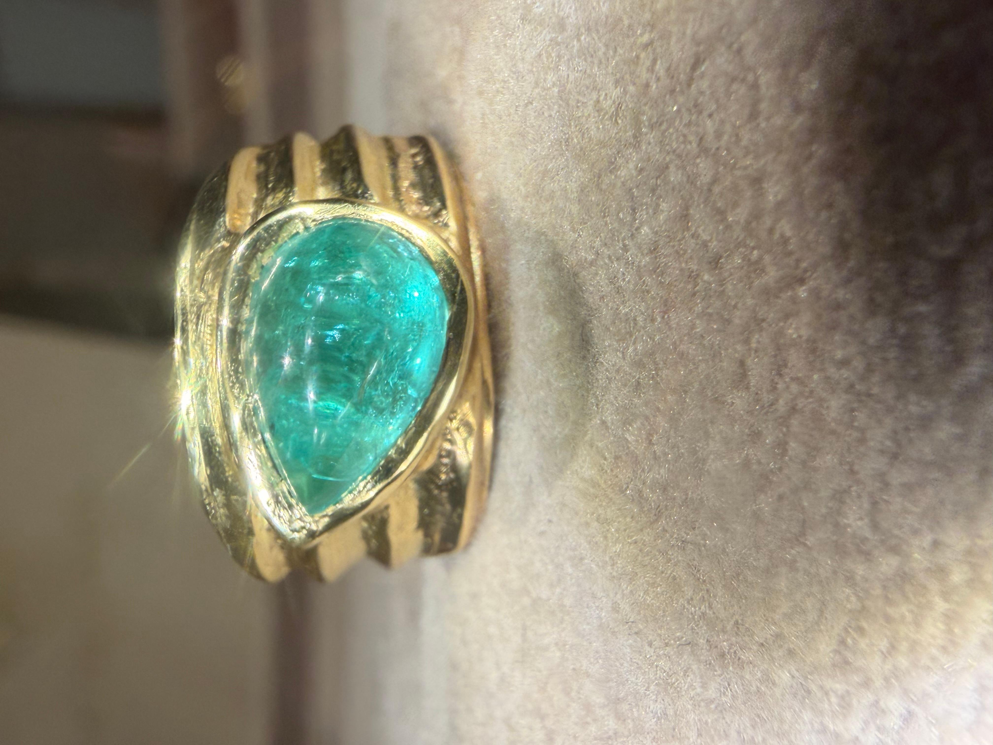 Leto Lama 2.5 Cts Paraiba Cabochon Cigar Ring Band 18 Ct Oro Amarillo en venta 3