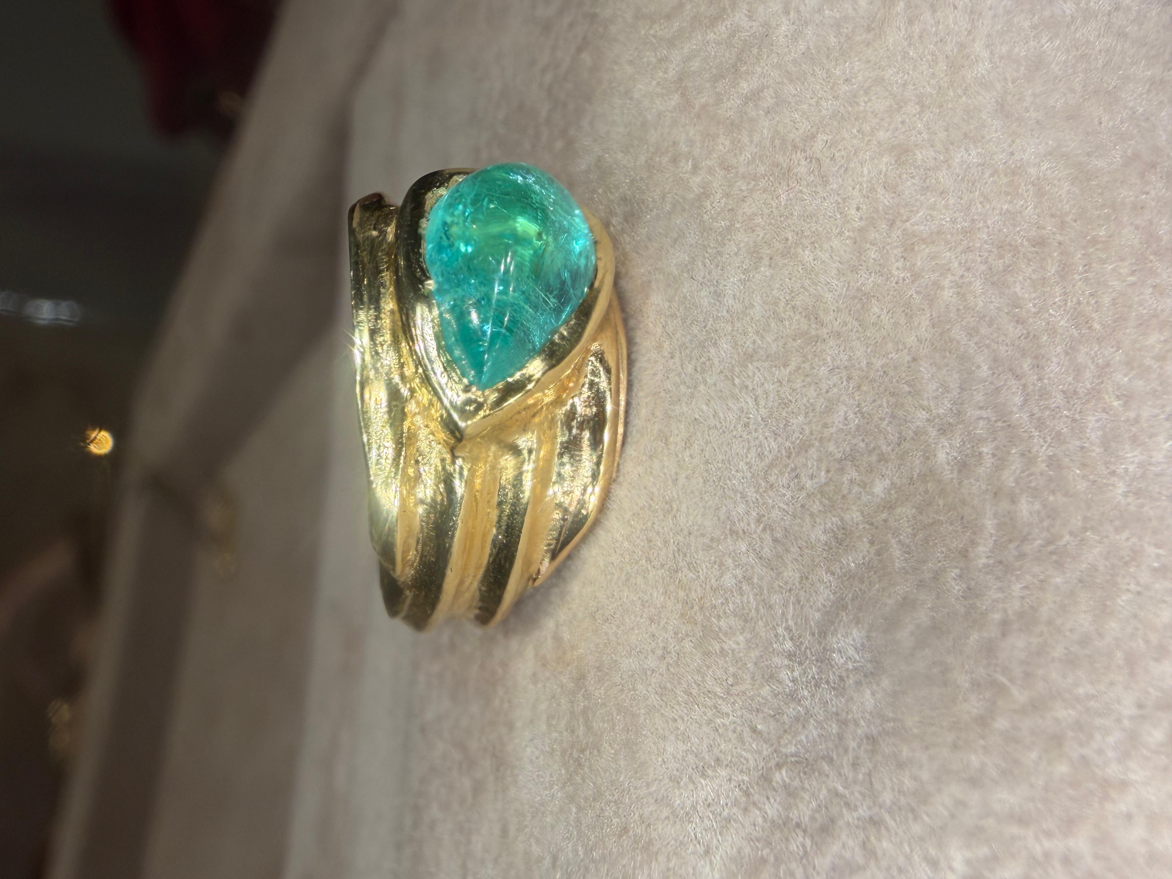 Leto Lama 2.5 Cts Paraiba Cabochon Cigar Ring Band 18 Ct Oro Amarillo en venta 2