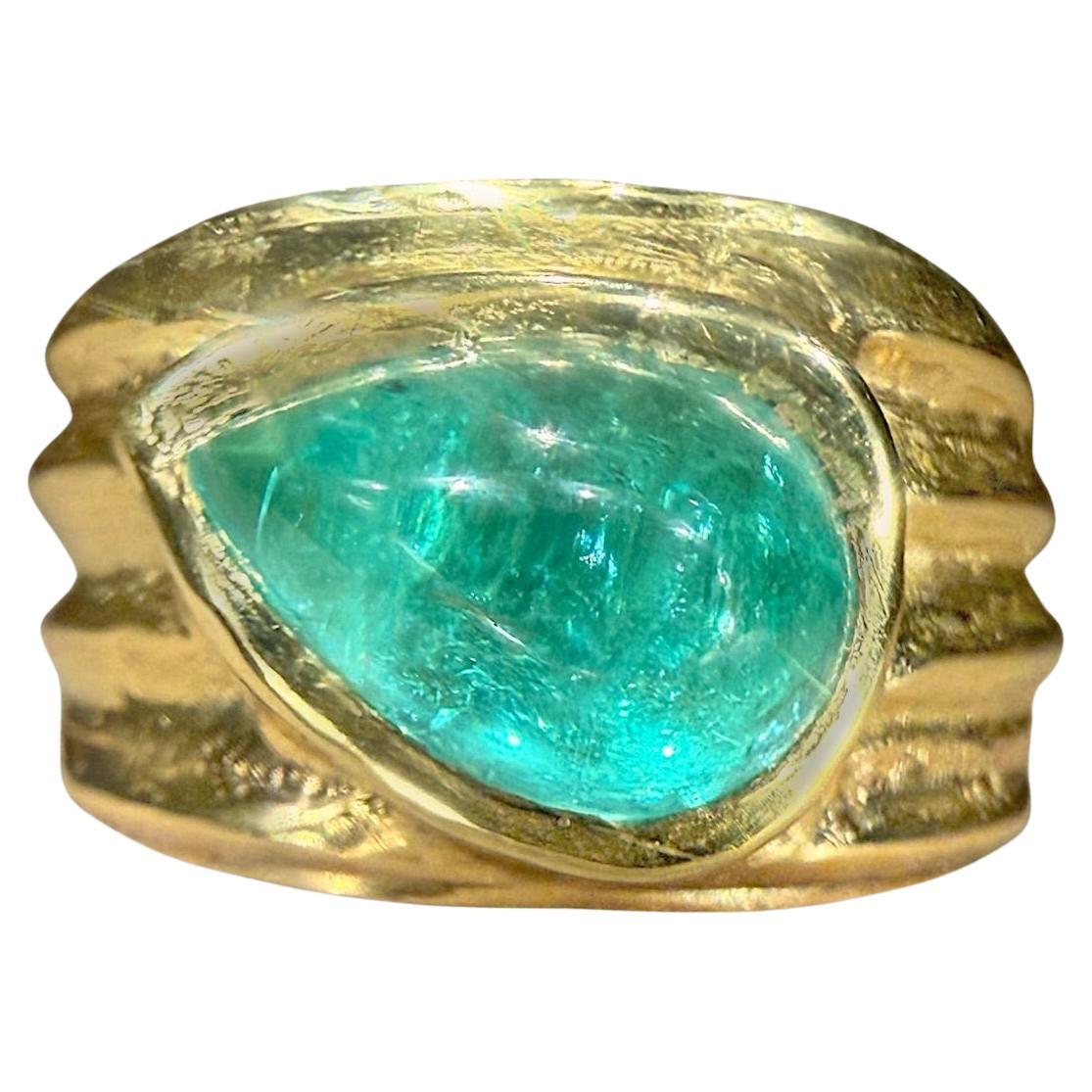 Leto Lama 2.5 Cts Paraiba Cabochon Cigar Ring Band 18 Ct Yellow Gold