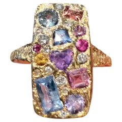 Leto Lama Abstract Art 18Ct Cocktail Ring with Sapphires and Diamonds