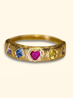 Leto Lama Abstract Ruby Heart Sapphires Ring Band 18 Ct Gold