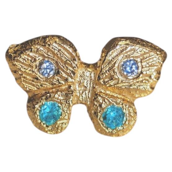 Leto Lama Baby Butterfly Paraiba Tourmaline and Diamonds 18 Ct Gold Stud Single For Sale