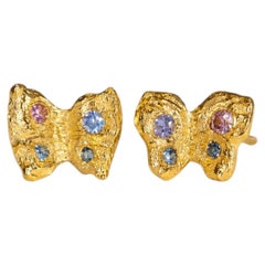 Leto Lama Baby Butterfly Studs Pastel Sapphires in 18 Ct Gold (Pair)