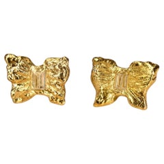 Leto Lama Baby Butterfly Studs Reverse Set Diamond Baguettes in 18 Ct Gold