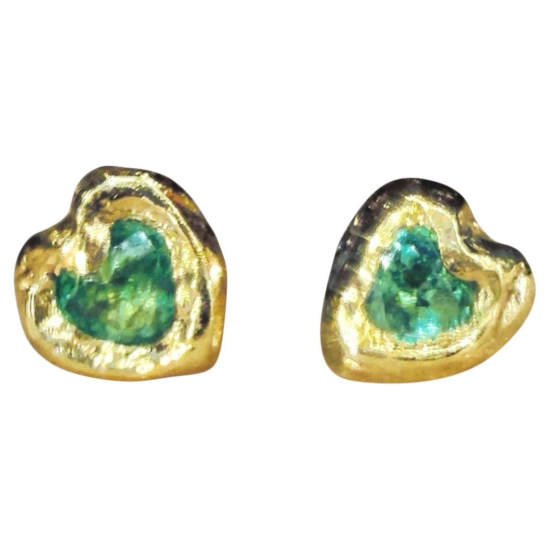 Borchie con castone Leto Lama con mini smeraldo Wobbly Baby (oro 18 carati) (coppia) in vendita