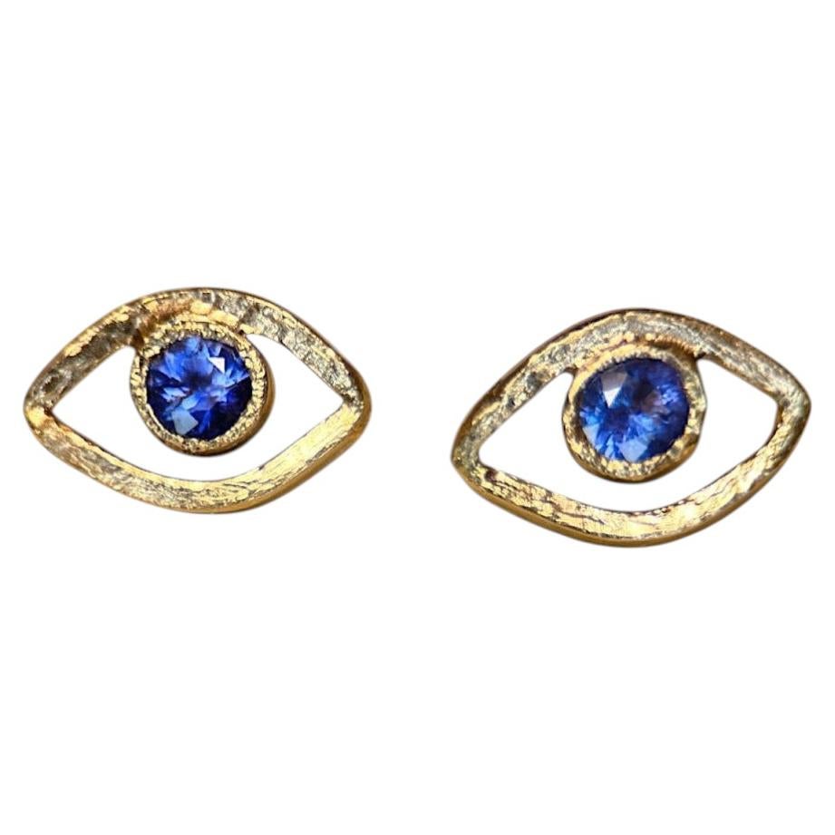 Leto Lama Blue Sapphire Evil Eye Earrings 18 Ct Gold