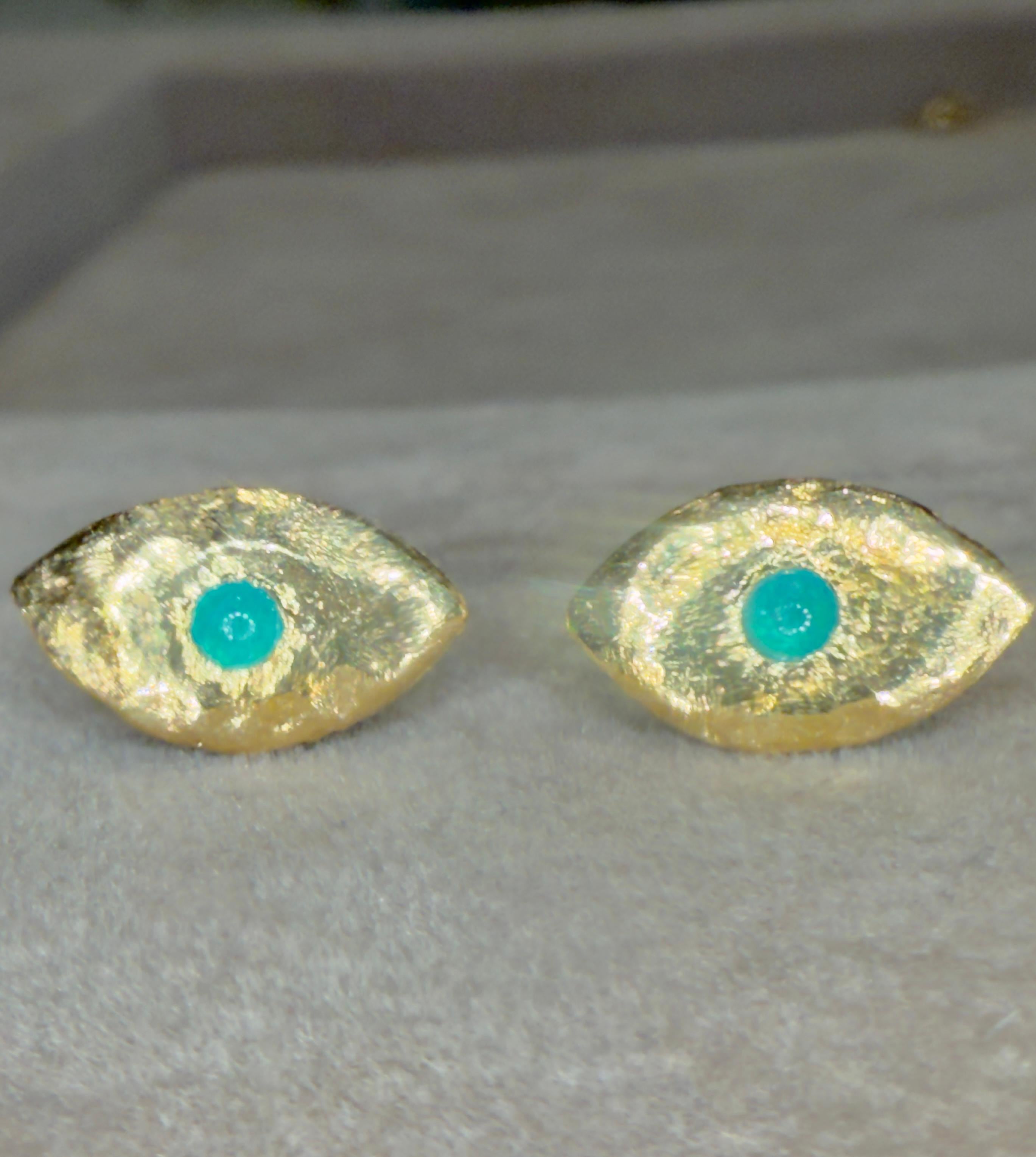 Orecchini a perno con occhio di principessa in tormalina Paraiba blu neon brasiliana di Leto Lama in vendita 4
