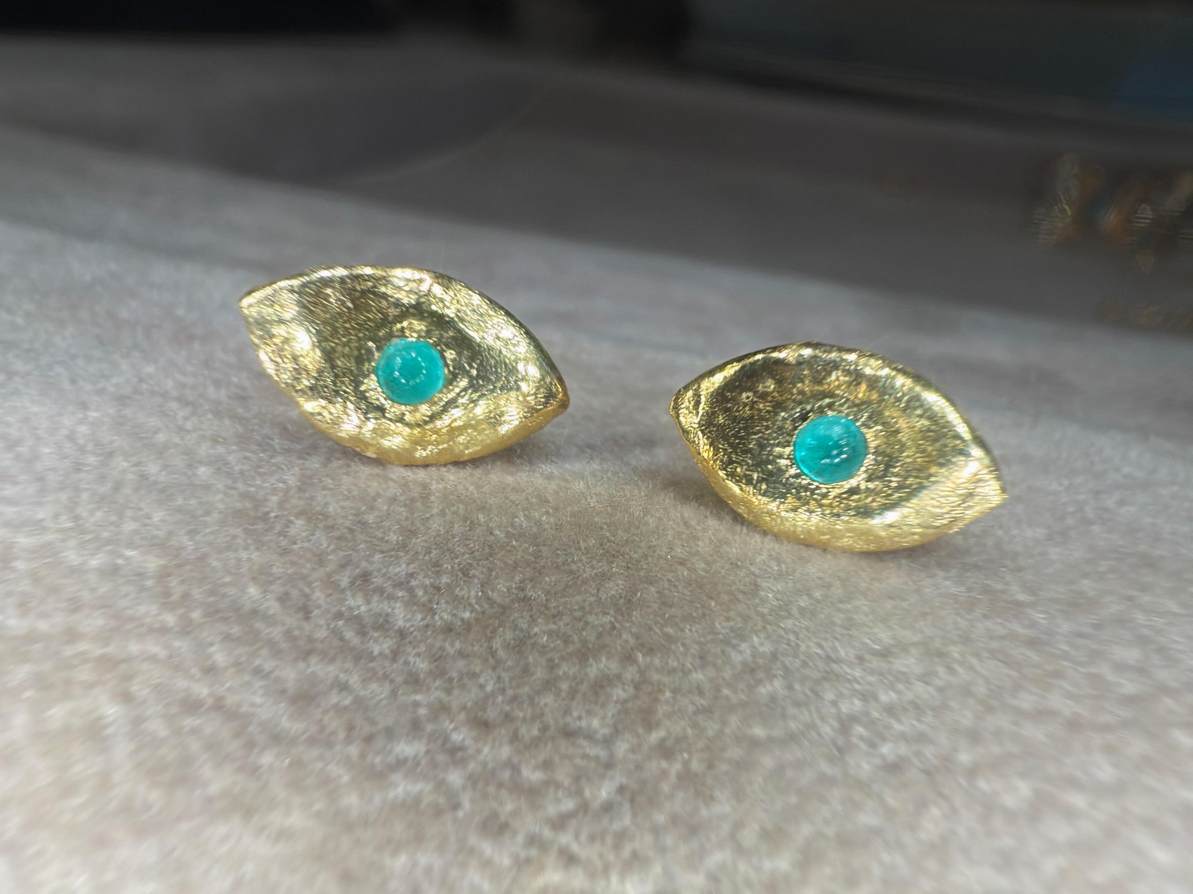 Moderno Orecchini a perno con occhio di principessa in tormalina Paraiba blu neon brasiliana di Leto Lama in vendita