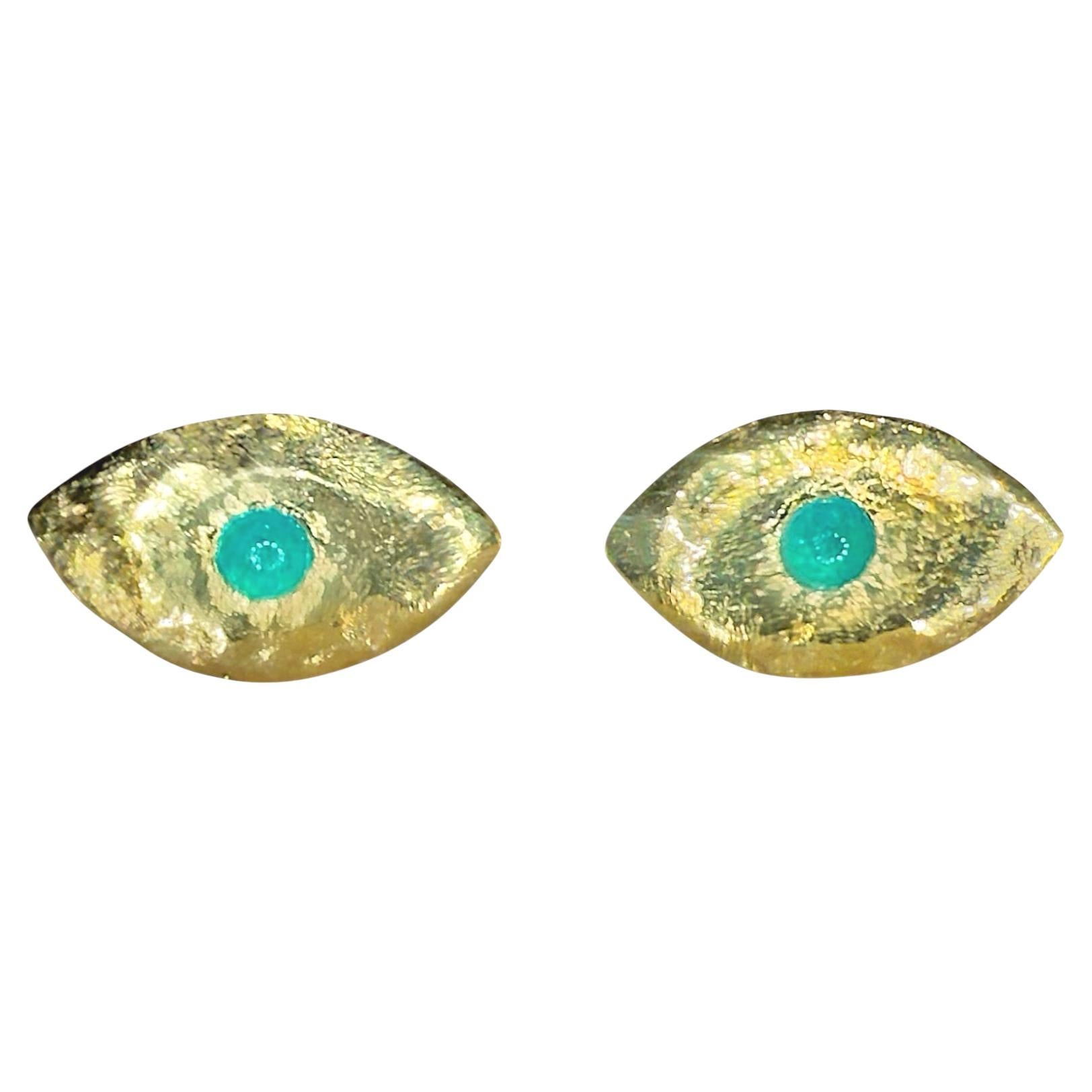 Orecchini a perno con occhio di principessa in tormalina Paraiba blu neon brasiliana di Leto Lama in vendita