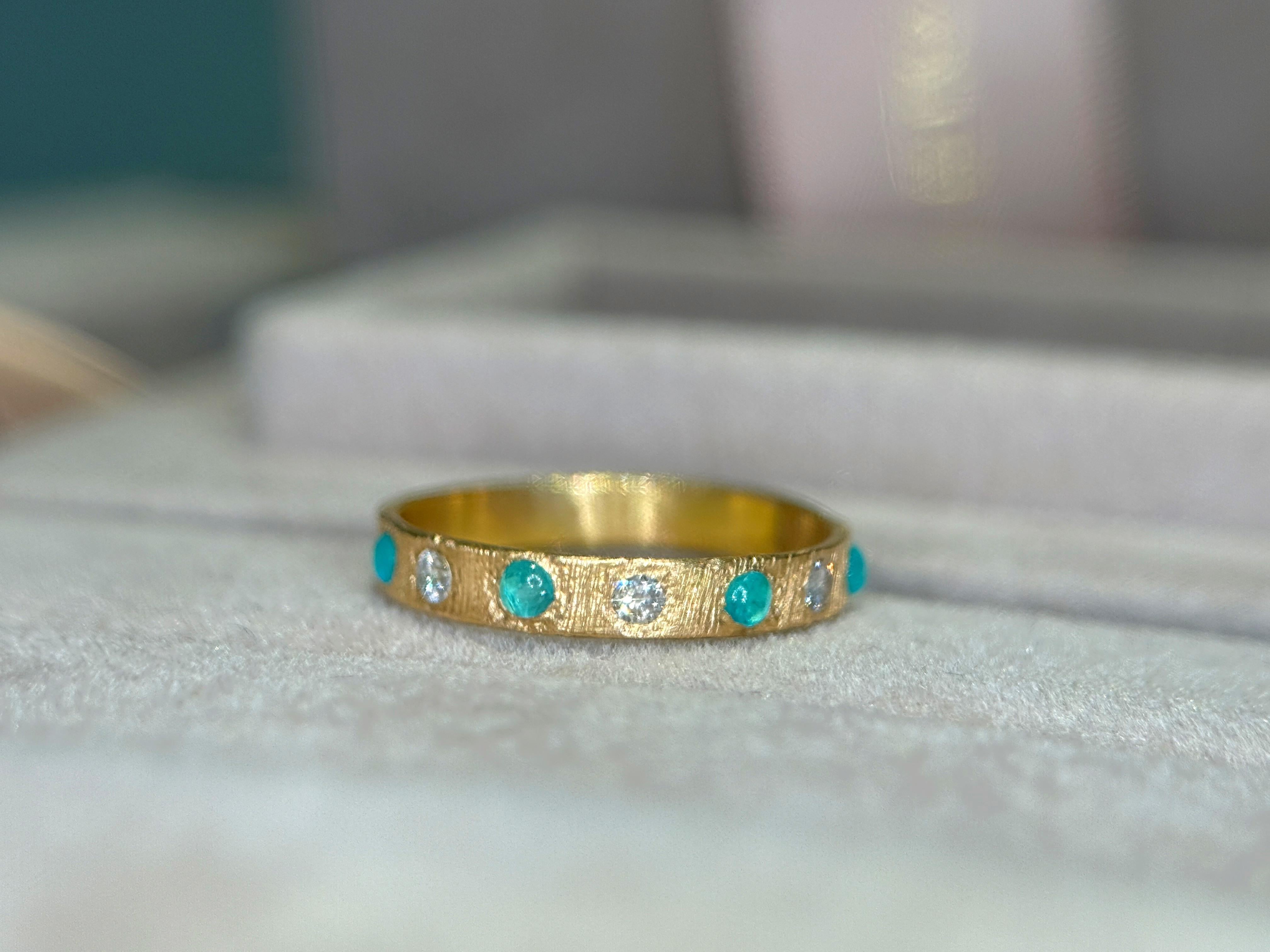 Leto Lama brasilianischen Neon Blue Paraibas Turmaline & Diamanten Ring Band 18 Ct gehen im Angebot 5