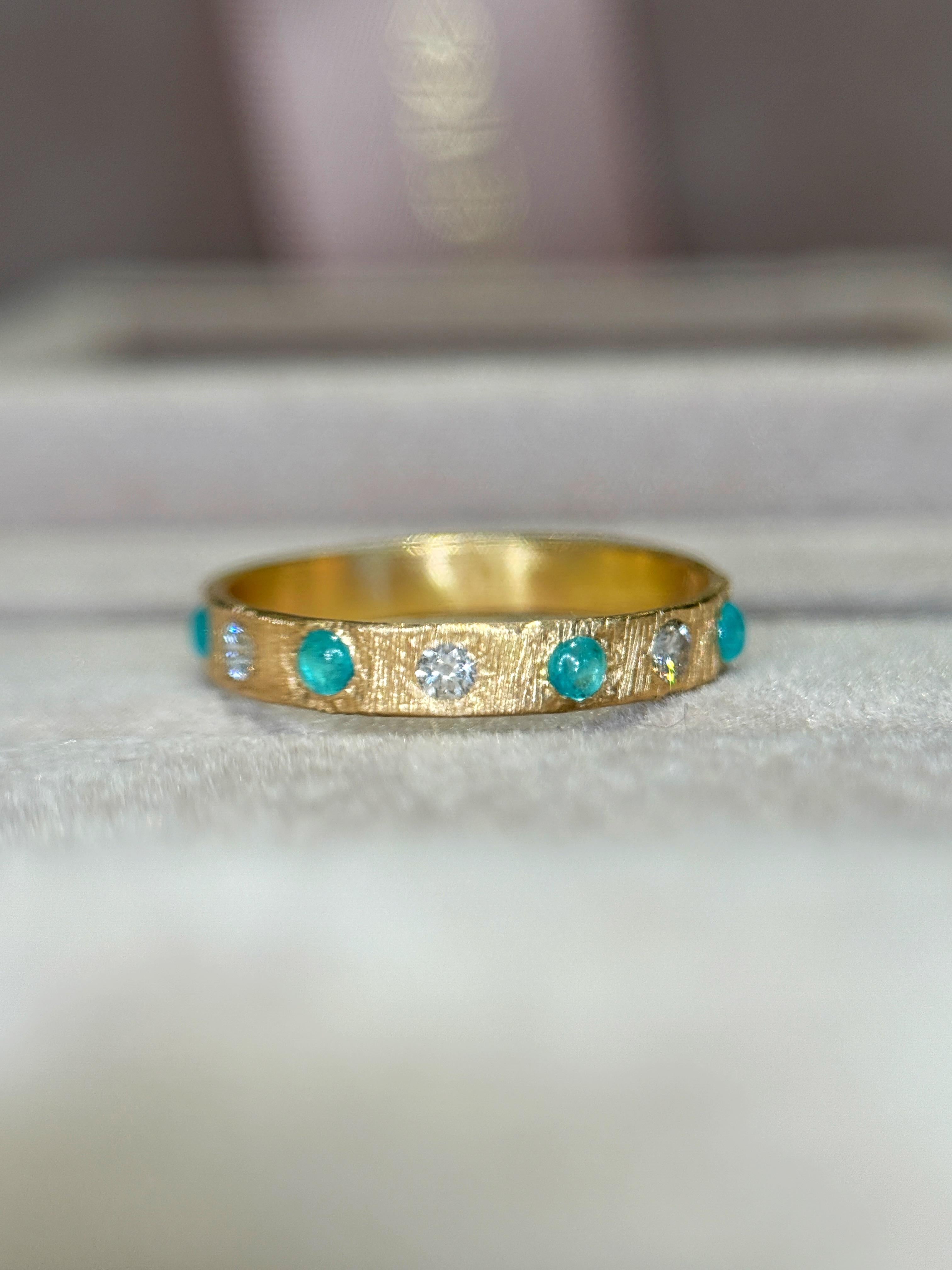 Leto Lama brasilianischen Neon Blue Paraibas Turmaline & Diamanten Ring Band 18 Ct gehen im Angebot 7